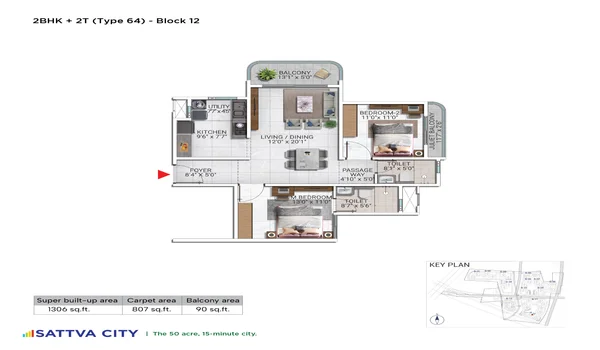 Featured Image of Sattva City 2 BHK 1306 Sq Ft Floor Plan