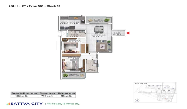 Featured Image of Sattva City 2 BHK 1331 Sq Ft Floor Plan