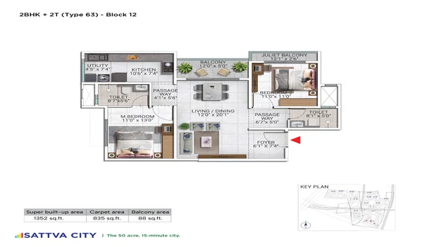 Featured Image of Sattva City 2 BHK 1352 Sq Ft Floor Plan