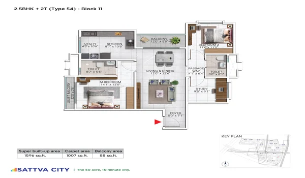 Featured Image of Sattva City 2.5 BHK 1596 Sq Ft Floor Plan
