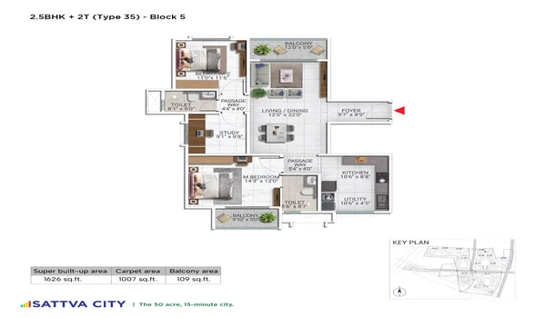 Featured Image of Sattva City 2.5 BHK 1626 Sq Ft Floor Plan
