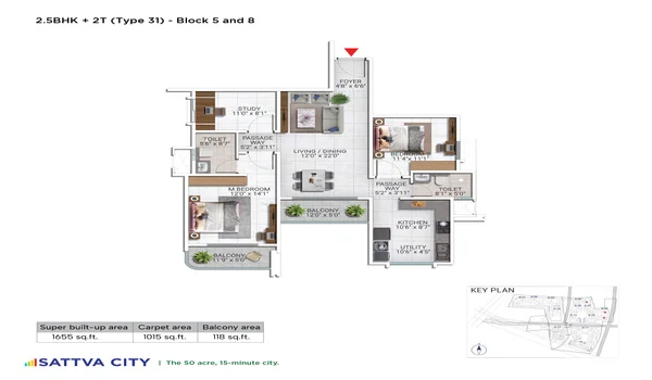 Featured Image of Sattva City 2.5 BHK 1655 Sq Ft Floor Plan