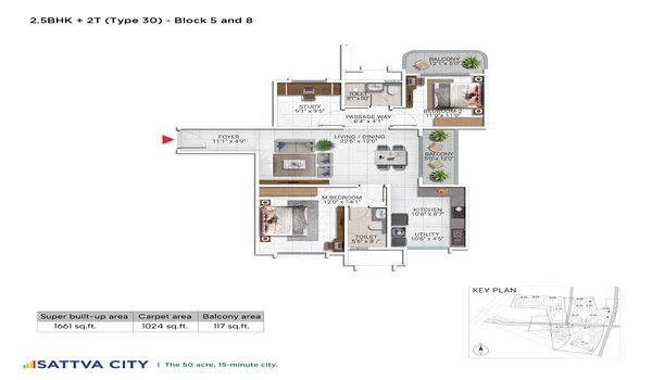 Featured Image of Sattva City 2.5 BHK 1661 Sq Ft Floor Plan