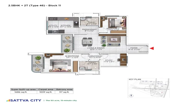 Featured Image of Sattva City 2.5 BHK 1686 Sq Ft Floor Plan