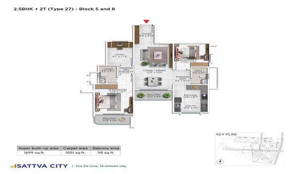 Featured Image of Sattva City 2.5 BHK 1699 Sq Ft Floor Plan