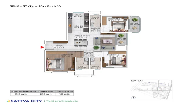 Featured Image of Sattva City 3 BHK 1812 Sq Ft Floor Plan