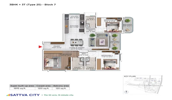 Featured Image of Sattva City 3 BHK 1699 Sq Ft Floor Plan