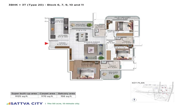 Featured Image of Sattva City 3 BHK 1925 Sq Ft Floor Plan