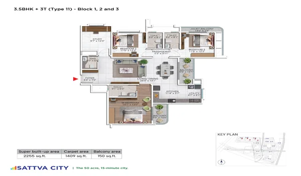 Featured Image of Sattva City 3.5 BHK 2255 Sq Ft Floor Plan