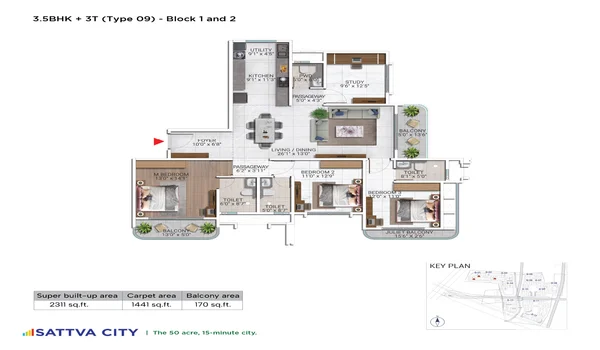 Featured Image of Sattva City 3.5 BHK 2311 Sq Ft Floor Plan
