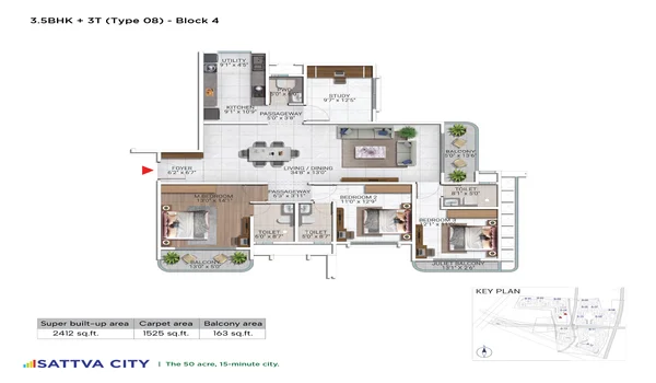 Featured Image of Sattva City 3.5 BHK 2412 Sq Ft Floor Plan