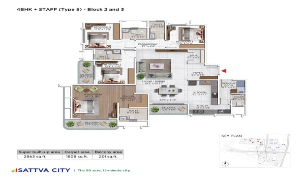 Featured Image of Sattva City 4 BHK 2863 Sq Ft Floor Plan