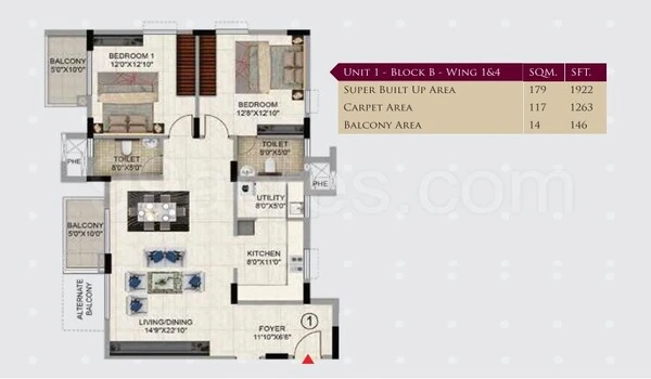 Featured Image of Sattva Navaratna Residency  3 BHK+ Servant + Study Floor Plan